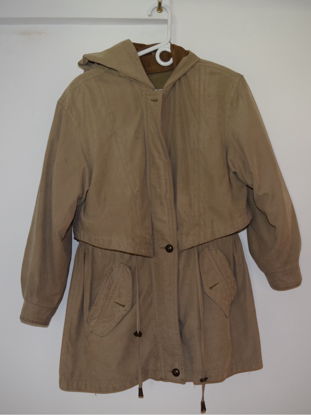 Fleet Street Vintage 80s 90s Fleet Street 2-Way Hooded Utility Coat Tan Khaki